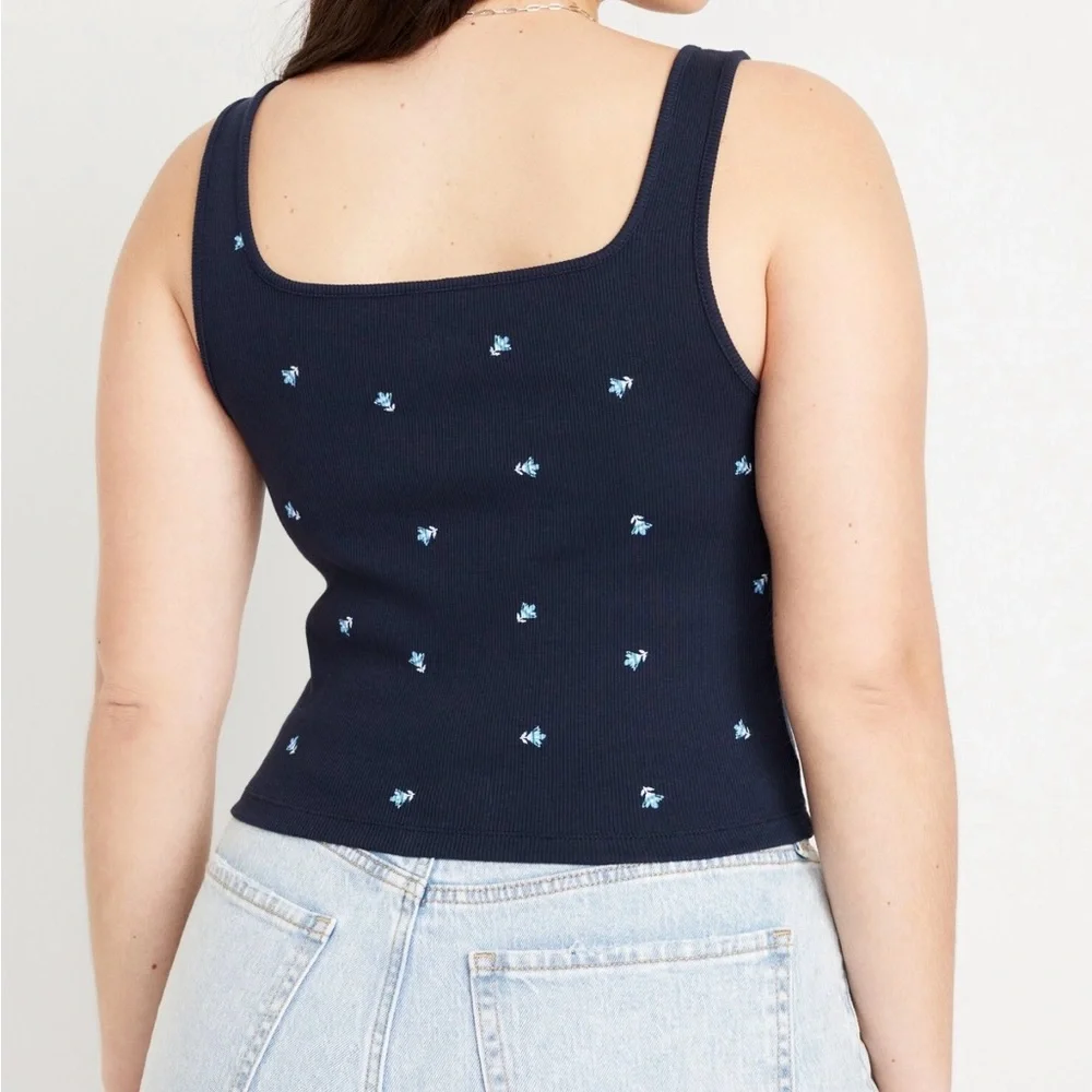Old Navy size XL Women’s Navy Blue Floral Ultra-Crop Rib-Knit Top - Picture 3 of 8